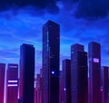 abstract futuristic modern cityscape skyscaper line at night during sunset created with generative ai technology Royalty Free Stock Photo