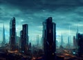 abstract futuristic modern cityscape skyscaper line at night during sunset created with generative ai technology Royalty Free Stock Photo