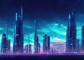 abstract futuristic modern cityscape skyscaper line at night during sunset created with generative ai technology Royalty Free Stock Photo