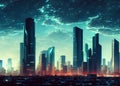 abstract futuristic modern cityscape skyscaper line at night during sunset created with generative ai technology Royalty Free Stock Photo