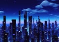 abstract futuristic modern cityscape skyscaper line at night during sunset created with generative ai technology Royalty Free Stock Photo