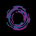 Abstract futuristic neon circles logo template. Isolated glowing swirl lines on dark background. Vector illustration Royalty Free Stock Photo