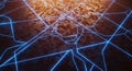 Abstract futuristic neon network grid over textured rusty metal surface backdrop Royalty Free Stock Photo