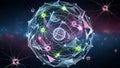 Abstract futuristic network connection sphere with glowing nodes and lines Royalty Free Stock Photo