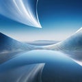 abstract futuristic northern panoramic fantastic scenery with calm geometric glossy chrome infinity shape