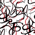 Abstract futuristic pattern drawn with paint red and black lines on a white background. Vector seamless chaotic print Royalty Free Stock Photo