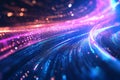 Abstract futuristic rendering of a high-speed digital data stream, composed of glowing neon