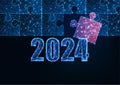 Abstract futuristic 2024 resolution, strategy concept with jigsaw puzzles on dark blue background