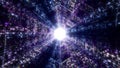 Abstract futuristic sci fi warp tunnel with particle grid. Futuristic big data visualization, hi tech background. 3D Royalty Free Stock Photo