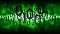 Abstract futuristic shining cyberspace with binary code, matrix green background with digital code, cloud of big data Royalty Free Stock Photo