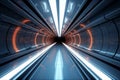 Abstract futuristic subway tunnel with moving train trace