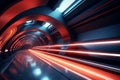 Abstract futuristic subway tunnel with moving train trace