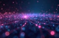 Abstract futuristic tech background with network matrix, glowing lines, blurred bokeh particles. Digital connection concept.