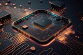 Abstract futuristic technological background, floating circuits, charts, digits elements. Nano chip circuit, modern micro Royalty Free Stock Photo