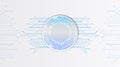 Abstract futuristic technology background with a circular digital interface and flowing circuit lines, symbolizing data processing Royalty Free Stock Photo