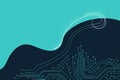Modern Abstract Digital Illustration Curved Lines Circuit Patterns Teal Navy Background - Futuristic Royalty Free Stock Photo