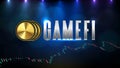 Futuristic technology background of GameFi Coin and candle stick chart graph