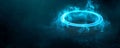 Abstract futuristic technology background with glowing blue ring and digital elements Royalty Free Stock Photo