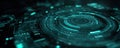 Holographic tech interface background, transparent blue-green holograms, floating UI elements, futuristic Royalty Free Stock Photo