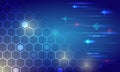 Abstract futuristic technology background with glowing hexagonal grid and dynamic arrows, representing data flow, digital networks Royalty Free Stock Photo