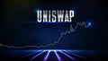 futuristic technology background of UNISWAP digital cryptocurrency and market graph