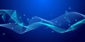 Abstract futuristic technology concept. Gradient digital blue background with wave lines and plexus lines of big data analysis Royalty Free Stock Photo