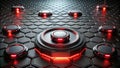 Abstract futuristic technology interface with illuminated hexagonal grid and central control panel. Generative AI Royalty Free Stock Photo