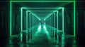 Abstract futuristic tunnel background, dark garage with green lines of neon light, interior of modern hall or warehouse. Concept Royalty Free Stock Photo