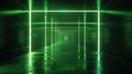 Abstract futuristic tunnel background, dark garage with green lines of neon light, interior of modern hall or warehouse. Concept Royalty Free Stock Photo