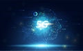 Abstract 5G network technology concept Ai digital internet wireless on blue