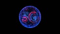 Abstract 5G Text Cellular Network Neon Light With Red And Blue Spherical Mesh Made Up Of Triangles Dots And Lines Isolated Black