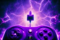 abstract gamepad joystick in neon light. Generative AI Royalty Free Stock Photo