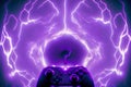 abstract gamepad joystick in neon light. Generative AI Royalty Free Stock Photo
