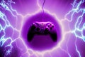 abstract gamepad joystick in neon light. Generative AI Royalty Free Stock Photo