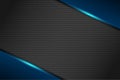 Abstract gamer background modern tech template design concept. Metallic blue and black shiny color frame on carbon fiber Royalty Free Stock Photo