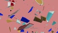 Abstract garbage falling in pink background