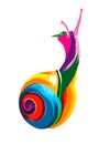 Abstract garden snail from multicolored paints. Colored drawing