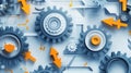 Gears and Arrows Technology Concept. Abstract Mechanical Background. Royalty Free Stock Photo