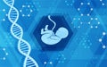 Abstract genetics background with icon of fetus