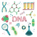 Abstract genome, dna set for medical design. Hand drawn vector isolated on white background Royalty Free Stock Photo