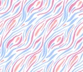 Abstract gentle zebra skin texture. Vector seamless pattern with hand drawn pink and blue stripes on white background. Trendy Royalty Free Stock Photo