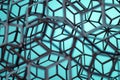 Abstract Geometric Architectural Structure with Metal Framework Against Vibrant Turquoise Background Creating Intricate Patterns Royalty Free Stock Photo