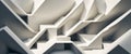 abstract geometric architecture with layered three dimensional white angular shapes, complex modern structure with sharp edges and