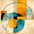 Abstract Geometric Art In Cyan And Amber: A Fusion Of Kinetic Lines And Traditional Composition