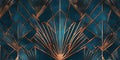 Abstract geometric art deco pattern with copper and teal design elements Royalty Free Stock Photo