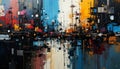 Abstract geometric artwork featuring a dynamic array of rectangles, squares, and