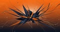 Abstract geometric artwork featuring sharp, angular black and orange shapes radiating from a central point Royalty Free Stock Photo