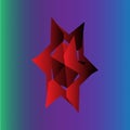 Abstract geometric artwork featuring a three-dimensional red star shape with interlocking segments. Royalty Free Stock Photo