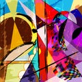 Abstract geometric artwork, inspired by abstract art of the 1920 with circles, paint strokes and splashes