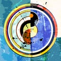 Abstract geometric artwork, inspterd by abstract art of the 1920 with circles, paint strokes and splashes